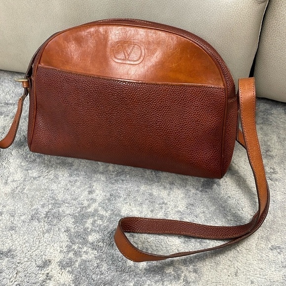 Vintage Valentino Garavani Dome Bowler Crossbody Bag Honey Brown Leather